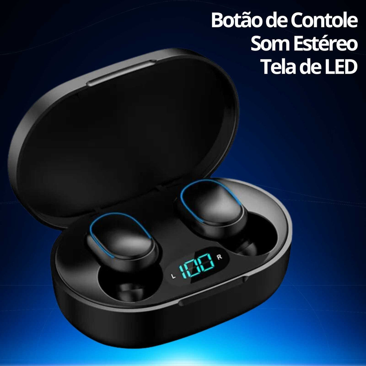Fone de Ouvido Bluetooth com Microfone, Display LED Earbuds - TWS