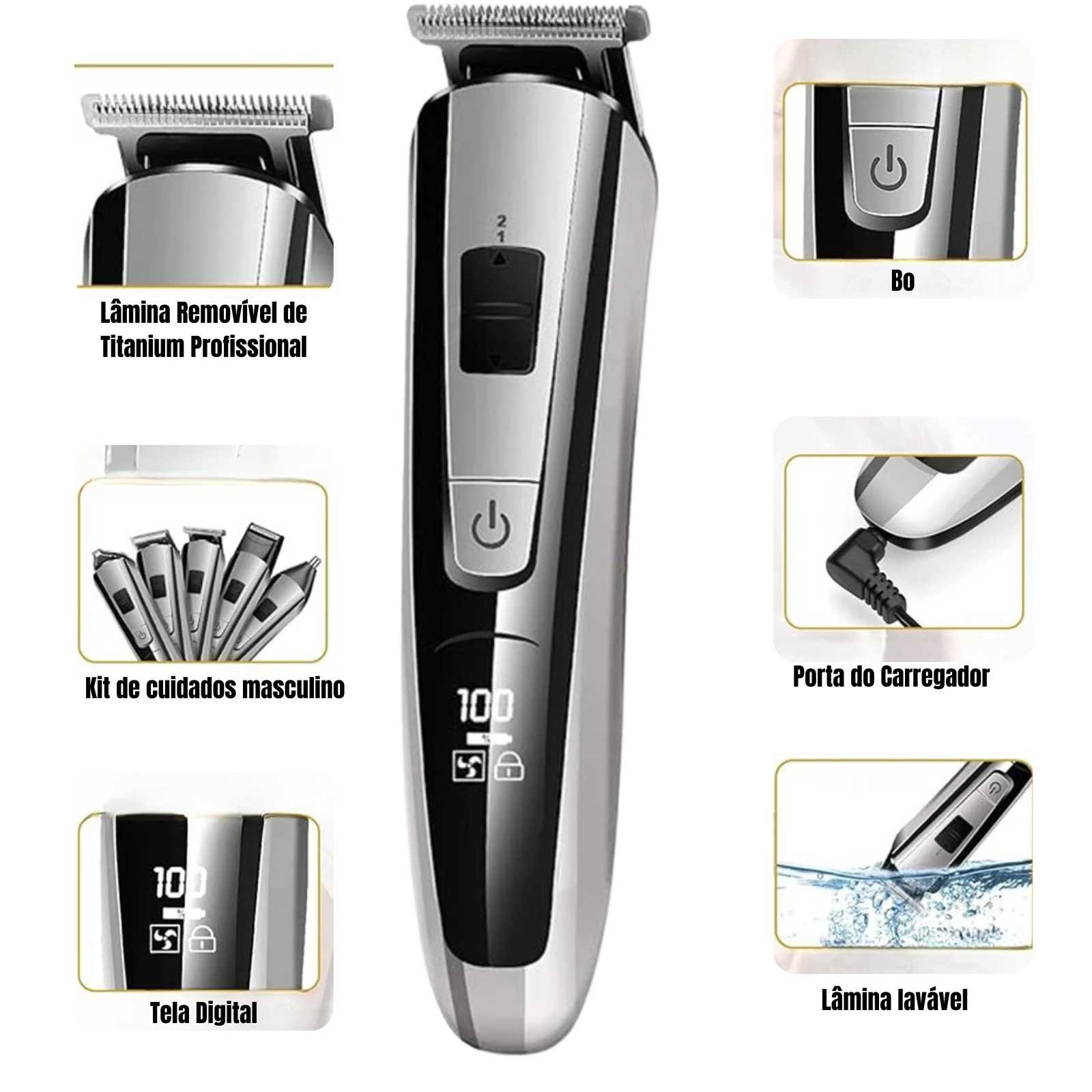 Máquina de corte de cabelo: Barbeador Elétrico Masculino - KEMEI